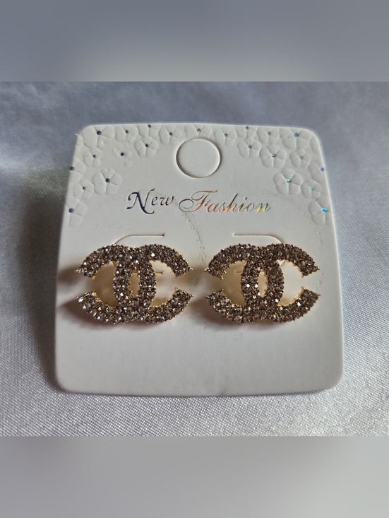 New Fashion Jewelry - Gold-Tone Crystal Interlocking Logo Stud Earrings